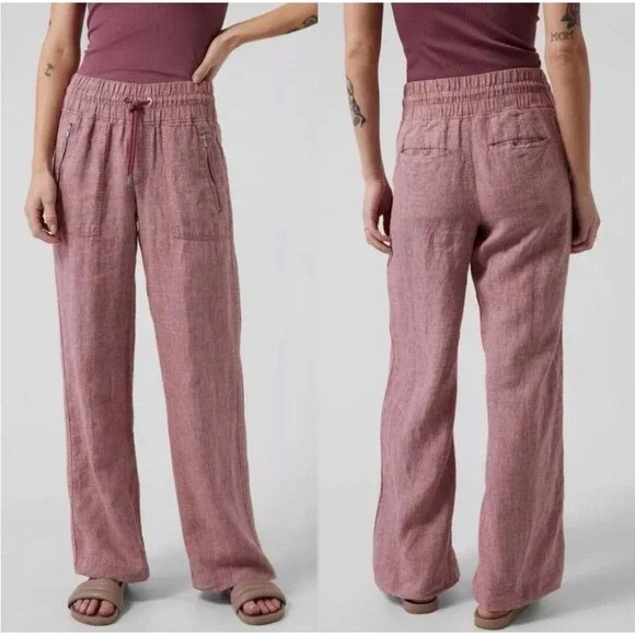 Athleta Women’s 6 Pants Cabo Linen Wide Leg Pant in Tawny Rose/Orchid Pink - Picture 1 of 9